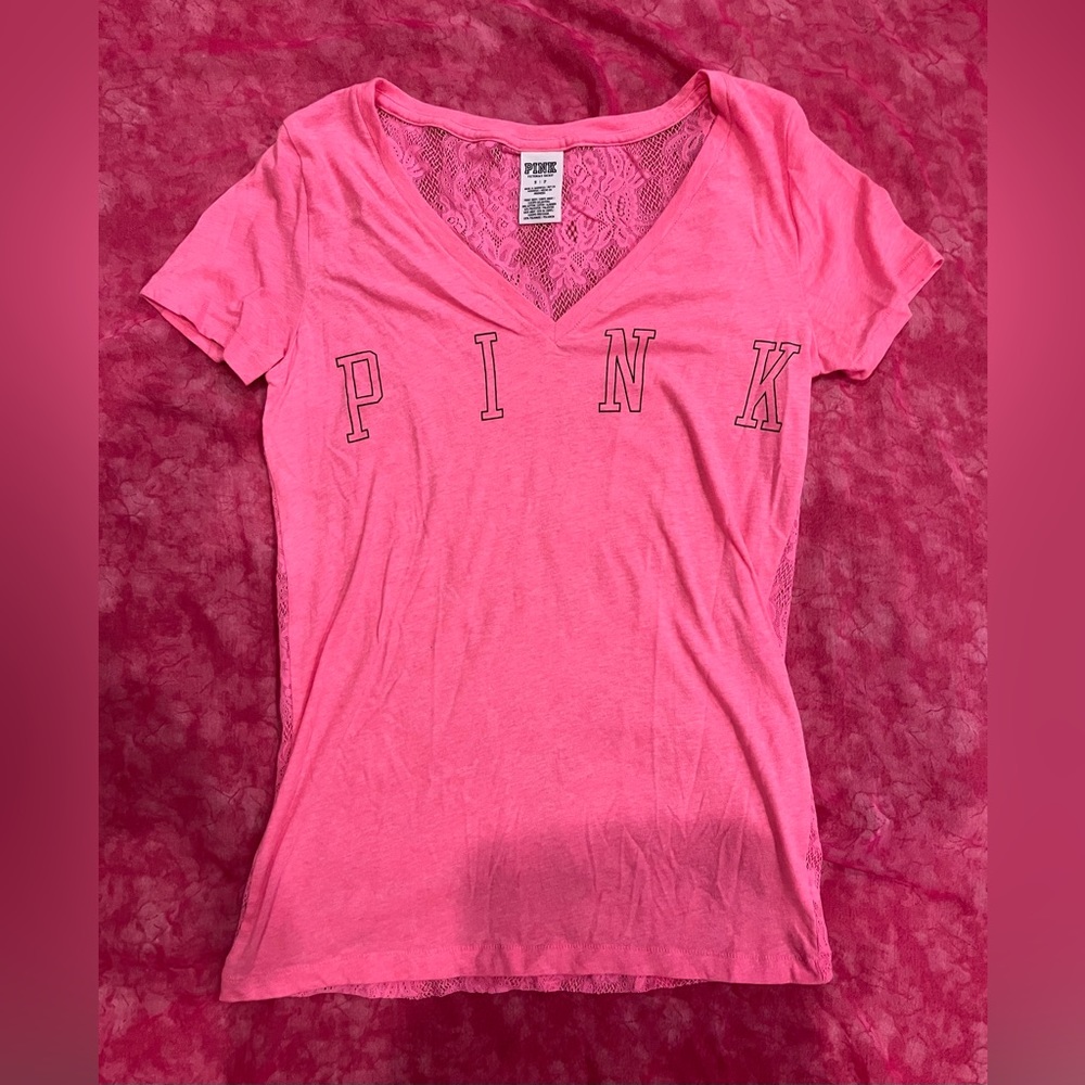 PINK Victoria’s Secret lace back tee, hot pink, S